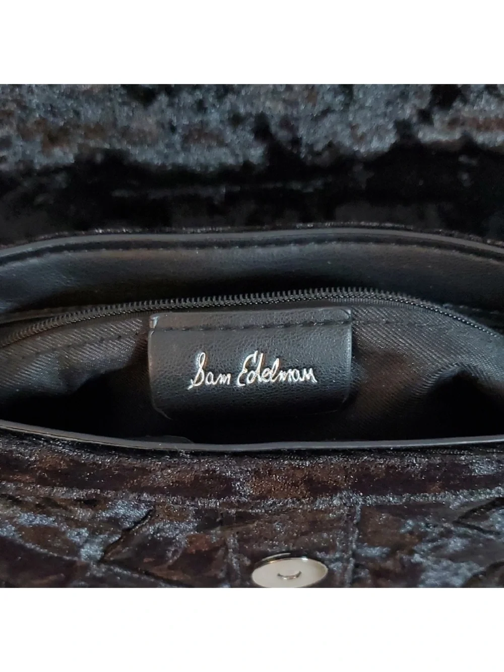 Sam Edelman Black Quilted Velvet Shoulder Bag with Jeweled Buckle Accent
